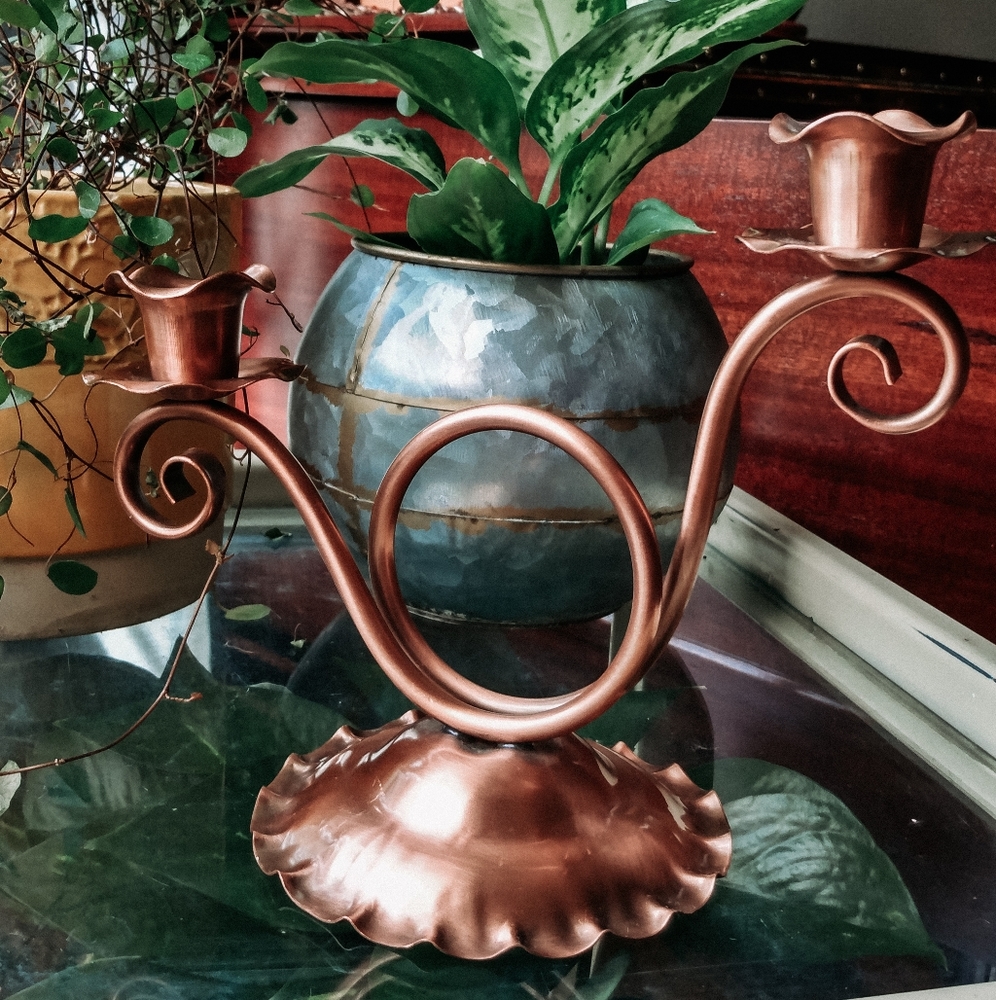 Gregorian copper candlestick holder